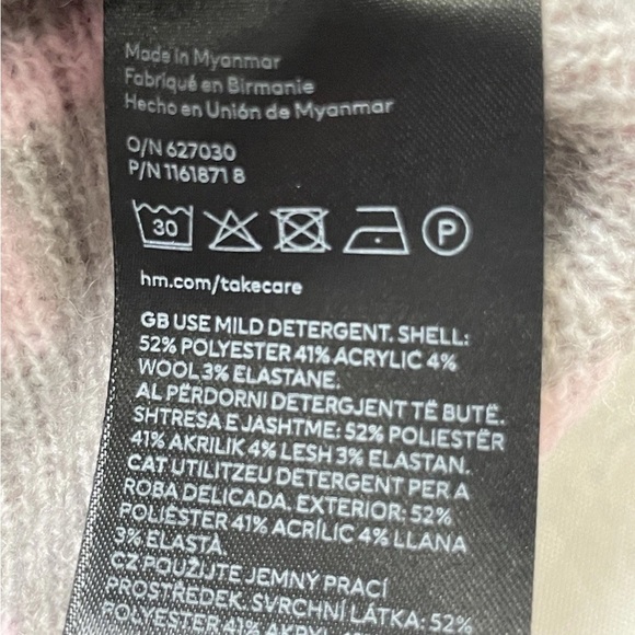 NEW H&M Jacquard Gray & Pink Fair Isle Turtleneck Sweater Women’s S Cropped - Picture 15 of 15